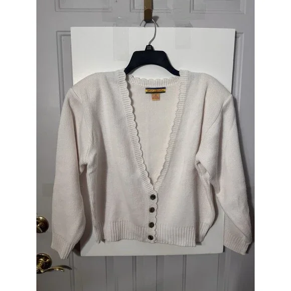 Vintage Bryn Connelly Cardigan Small Cream Gold Button 90s Preppy - Picture 3 of 12